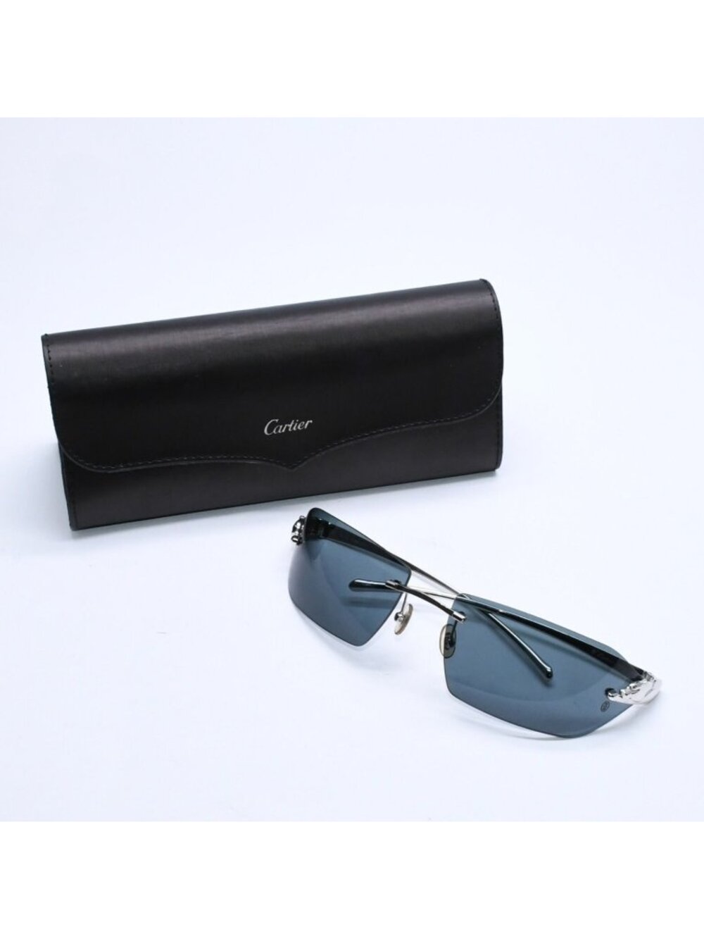 Cartier Sunglasses Eyewear 18 Rimless Panthere Silver Navy